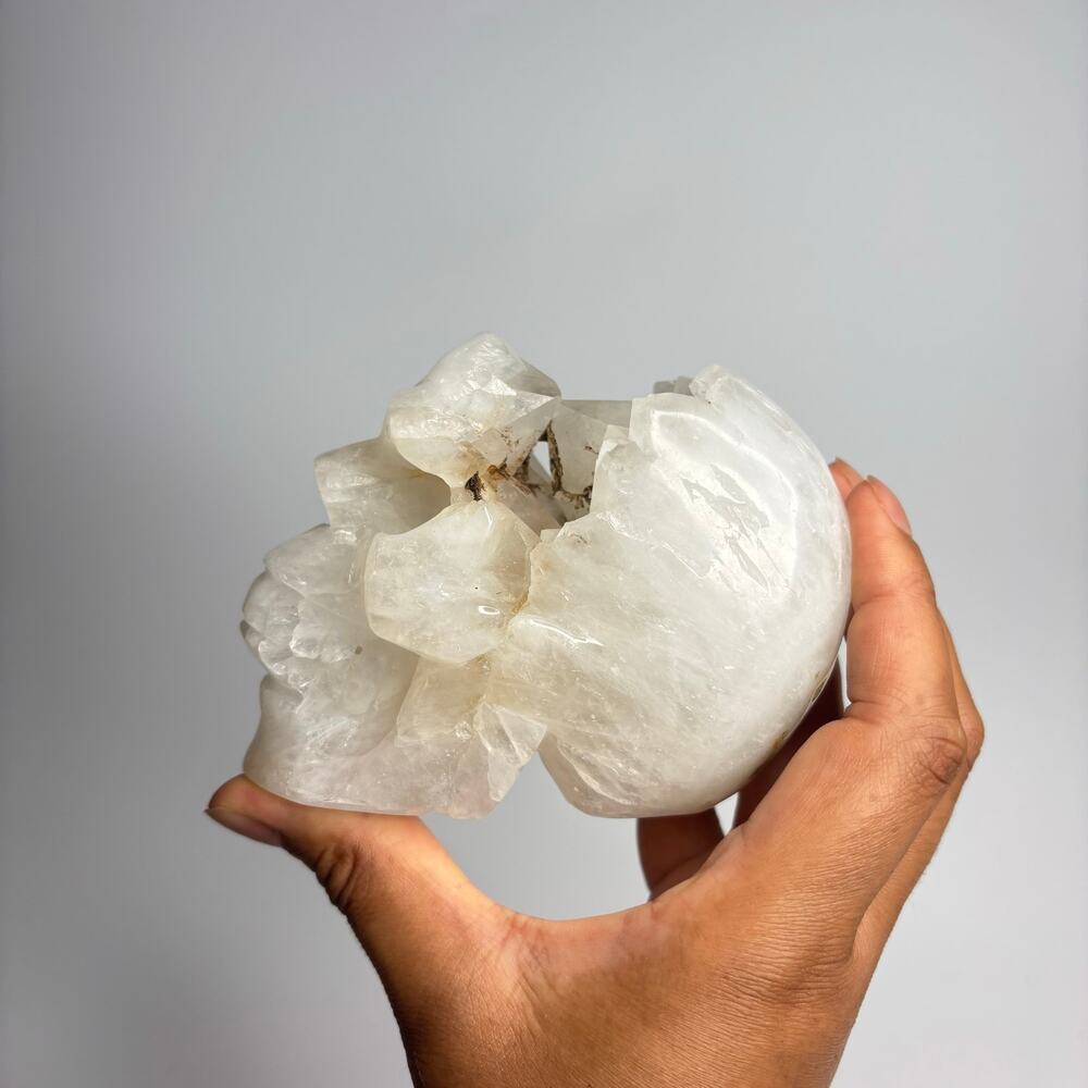 Large Natural Druzy White Quartz Crystal Skull Carving